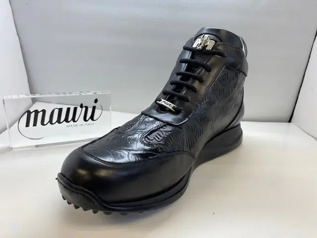 Mauri Trio 8510 Black Genuine Baby Crocodile/Nappa/Nappa Embossed Casual Sneakers