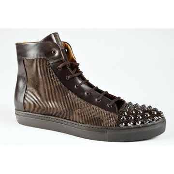 Mauri 8532 Brown Genuine Lizard/Calf/Nappa Metal Studded Sneakers