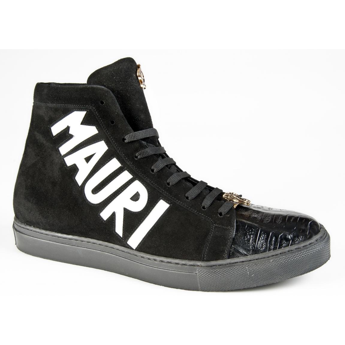 Mauri 8578/1 Black/White Genuine Baby Crocodile/Suede/Patent Leather Sneakers