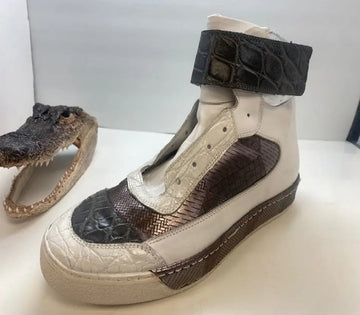 Mauri 8643 Grey Genuine Alligator High Top Sneakers