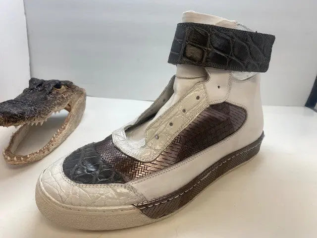 Mauri 8643 Grey Genuine Alligator High Top Sneakers