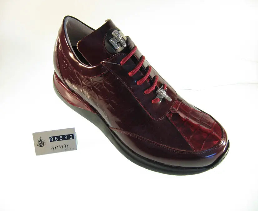 Mauri 8658/2 Ruby Red Genuine Hornback Crocodile/Dover Embossed Sneakers