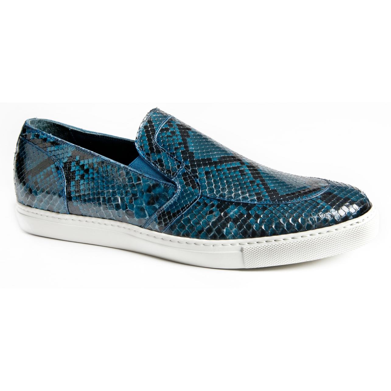 Mauri 8699 Dark Caribbean Blue Genuine Python Dress Casual Loafers Shoes