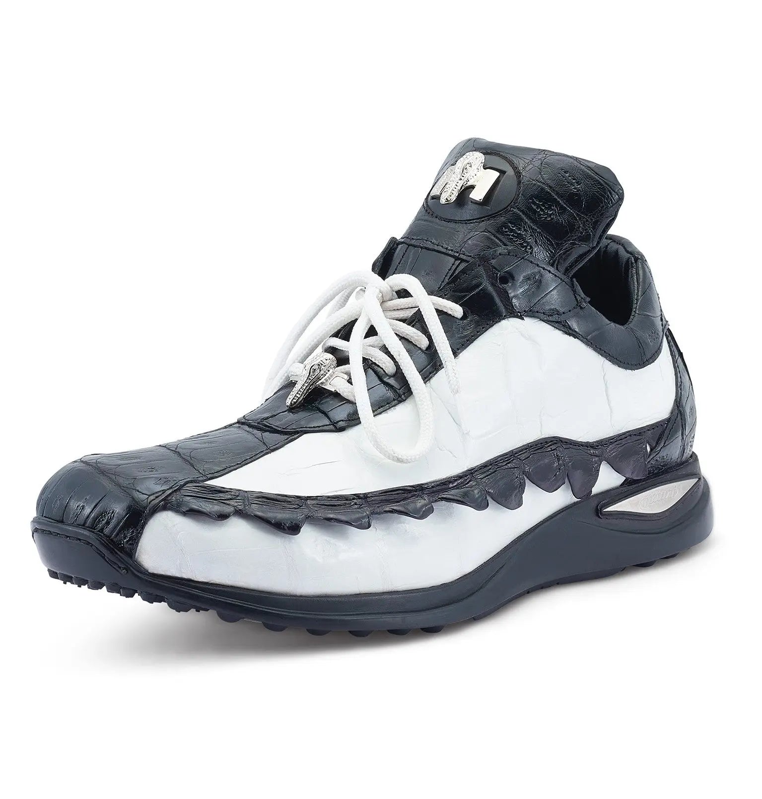 Mauri 8727/1 Black/White Genuine Crocodile/Hornback Tail Sneakers