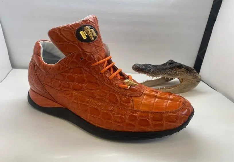 Mauri 8814 Orange Genuine Hornback Crocodile/Alligator Sneakers