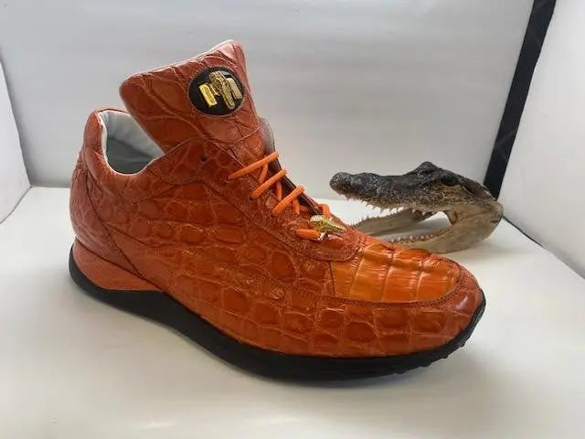 Mauri 8814 Orange Genuine Hornback Crocodile/Alligator Sneakers