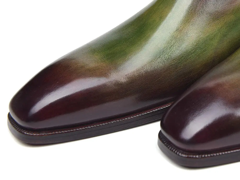Paul Parkman Men's Green/Bordeaux Side Lace Oxfords (ID#885F74) PAUL PARKMAN