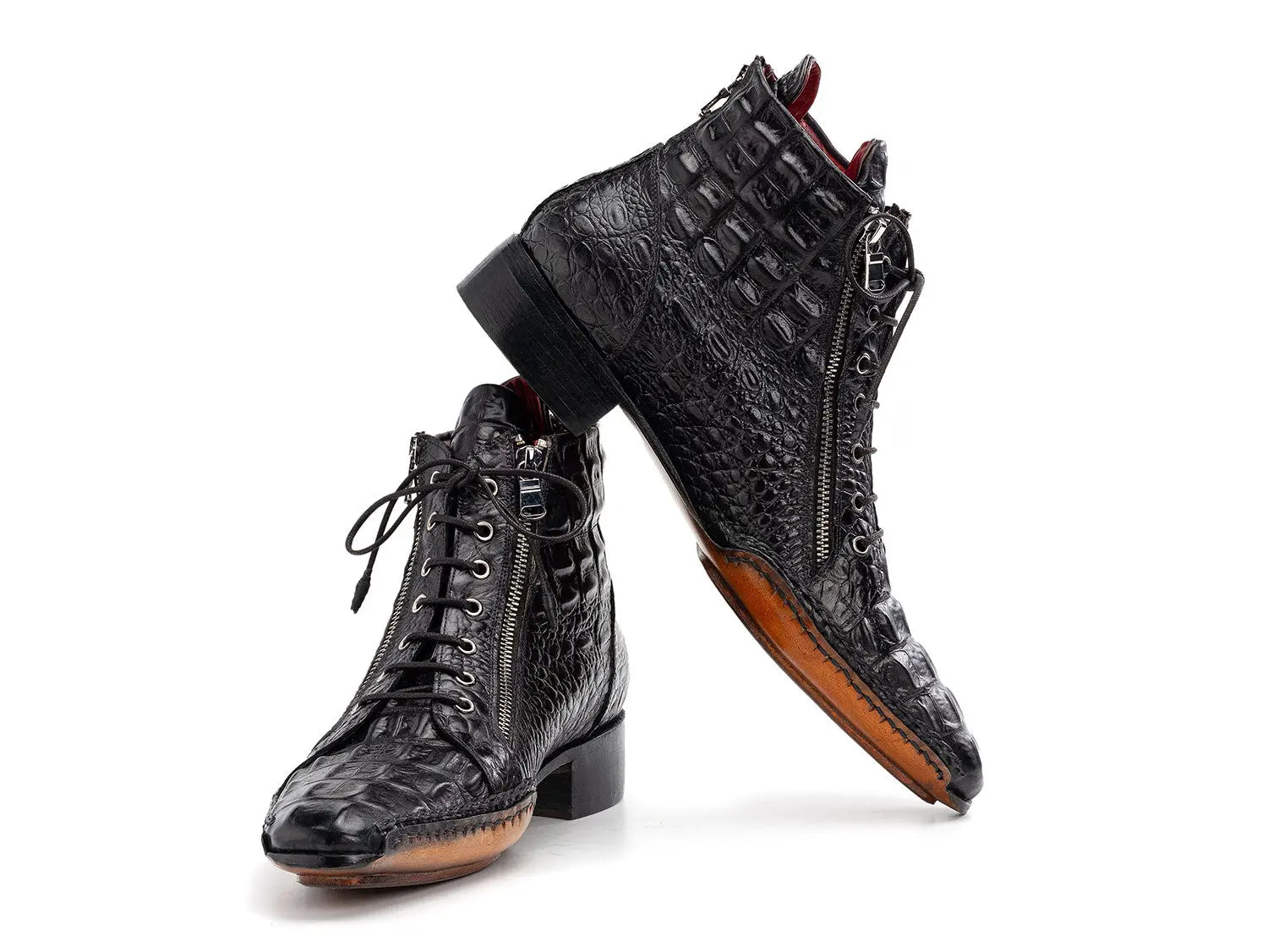 Paul Parkman Men's Black Crocodile Textured Genuine Leather Men's Zipper Boots (ID#88APT68) PAUL PARKMAN