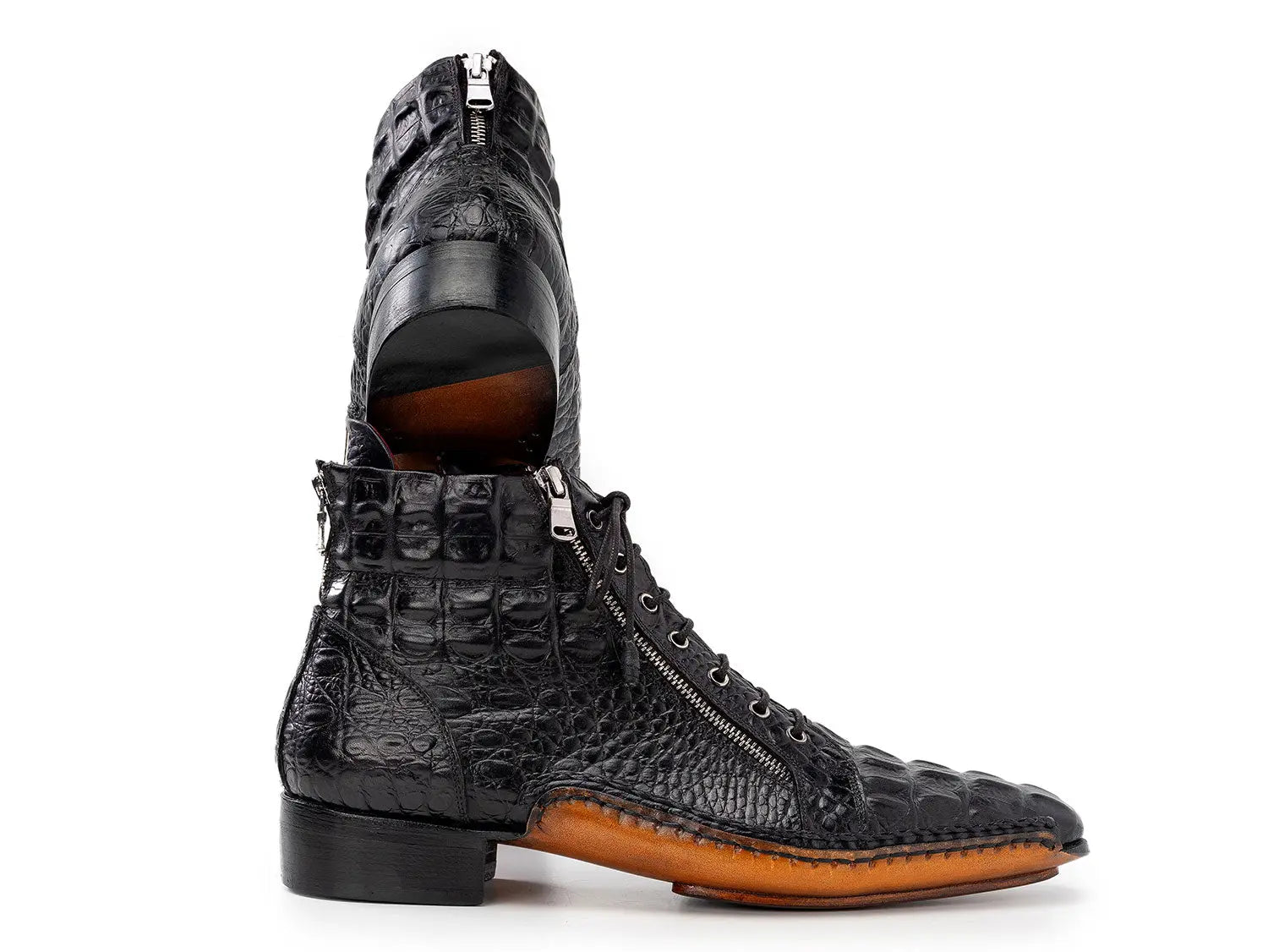 Paul Parkman Men's Black Crocodile Textured Genuine Leather Men's Zipper Boots (ID#88APT68) PAUL PARKMAN