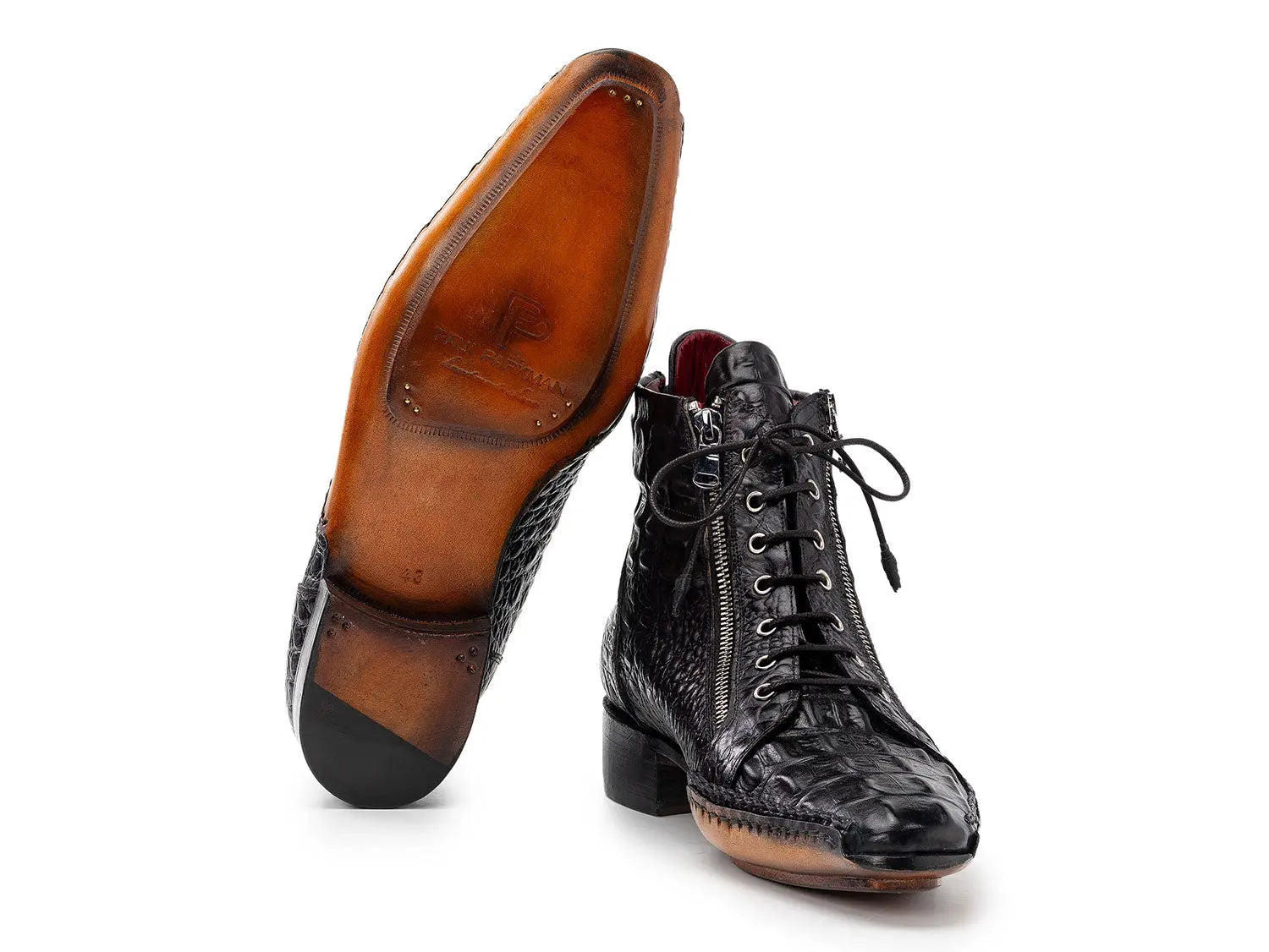 Paul Parkman Men's Black Crocodile Textured Genuine Leather Men's Zipper Boots (ID#88APT68) PAUL PARKMAN