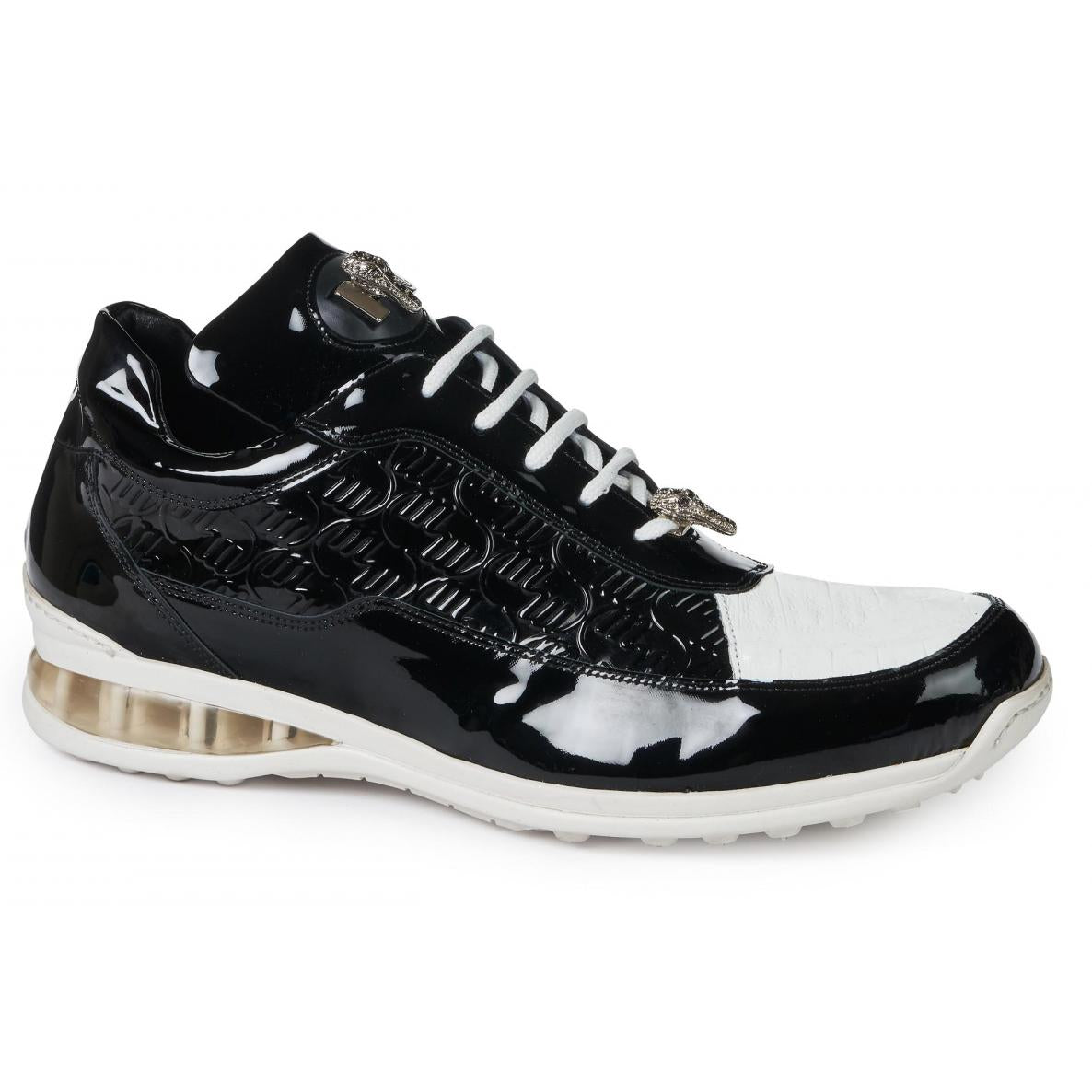 Mauri Bubble 8900/2 White/Black Genuine Baby Crocodile/Patent Leather Sneakers