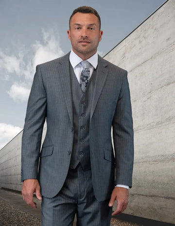Statement Zargo Gray Super 200's Italian Wool Vested Suit