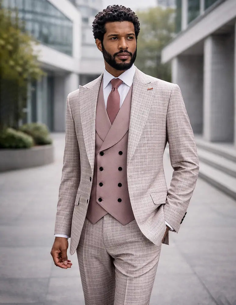 Statement Viola Blush Super 200's Italian Wool/Cashmere Vested Suit