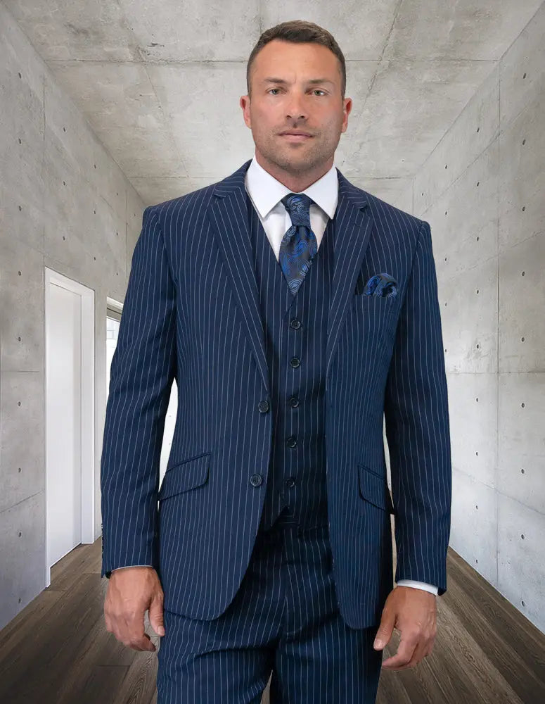 Statement Zargo Navy Super 200's Italian Wool Vested Suit
