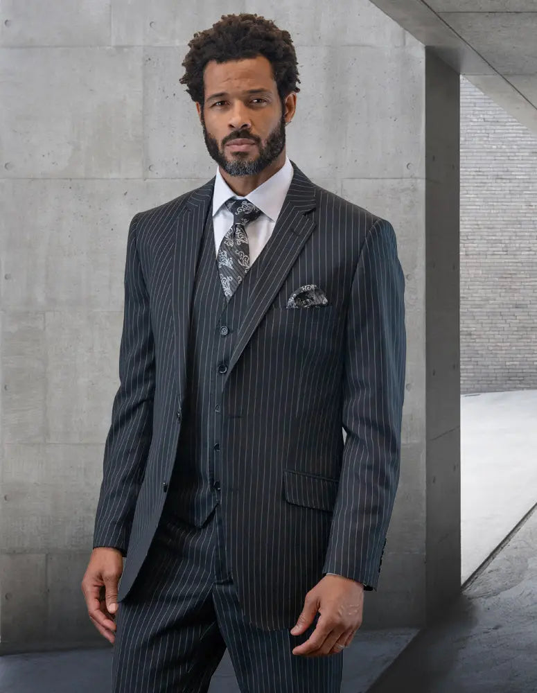 Statement Zargo Black Super 200's Italian Wool Vested Suit