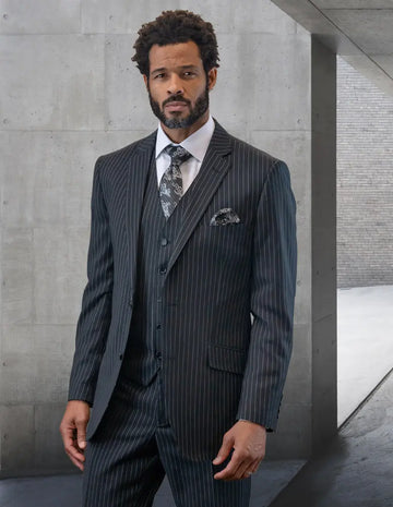 Statement Zargo Black Super 200's Italian Wool Vested Suit