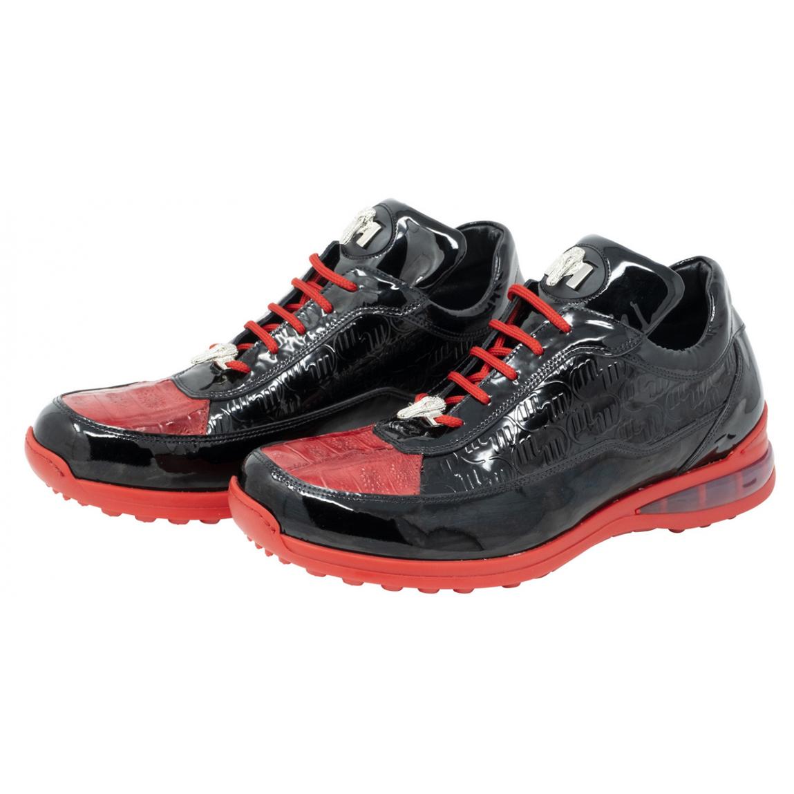 Mauri King 8900/2 Red/Black Genuine Embossed Calfskin/Crocodile Sneakers 