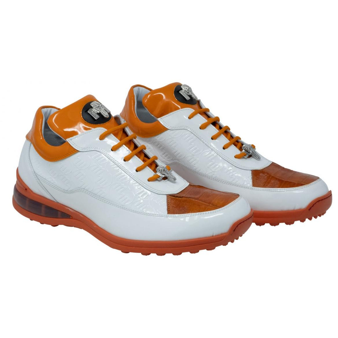 Mauri Bubble 8900/2 White/Orange Genuine Baby Crocodile H/ Painted/Patent/Embossed Patent Sneakers