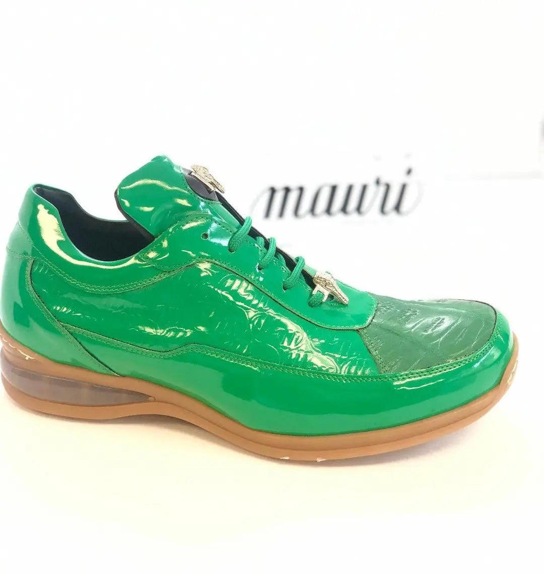 Mauri 8900/2 Leaf Green/Tan Bottom Genuine Baby Crocodile/Patent Embossed Sneakers