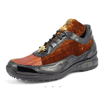 Mauri 8900/8 Black/Mustard/Camel Genuine Crocodile/Patent Leather/Velvet Embossed Casual Sneakers