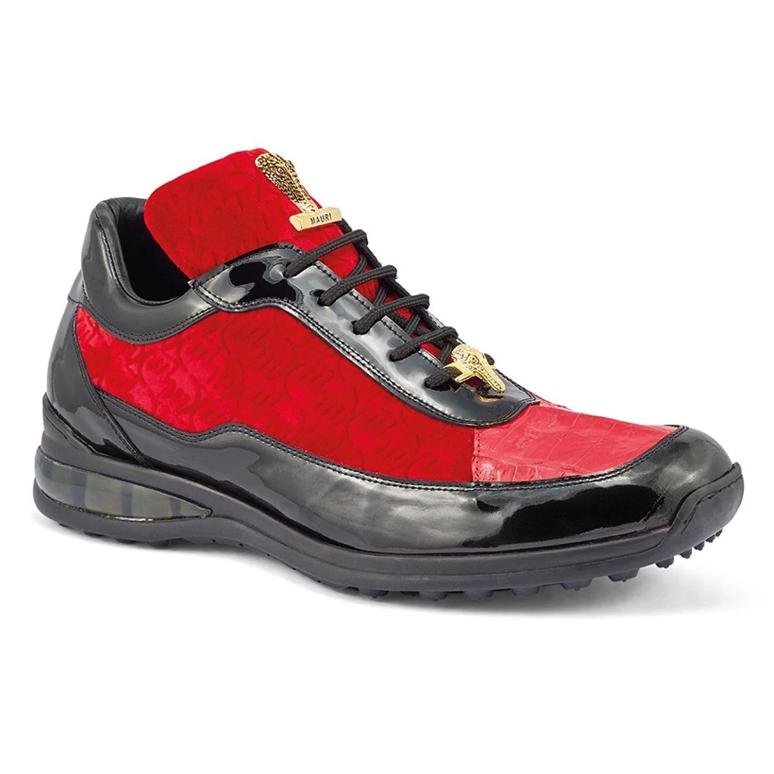 Mauri 8900/8 Black/Red/Camel Genuine Crocodile/Patent Leather/Velvet Embossed Casual Sneakers