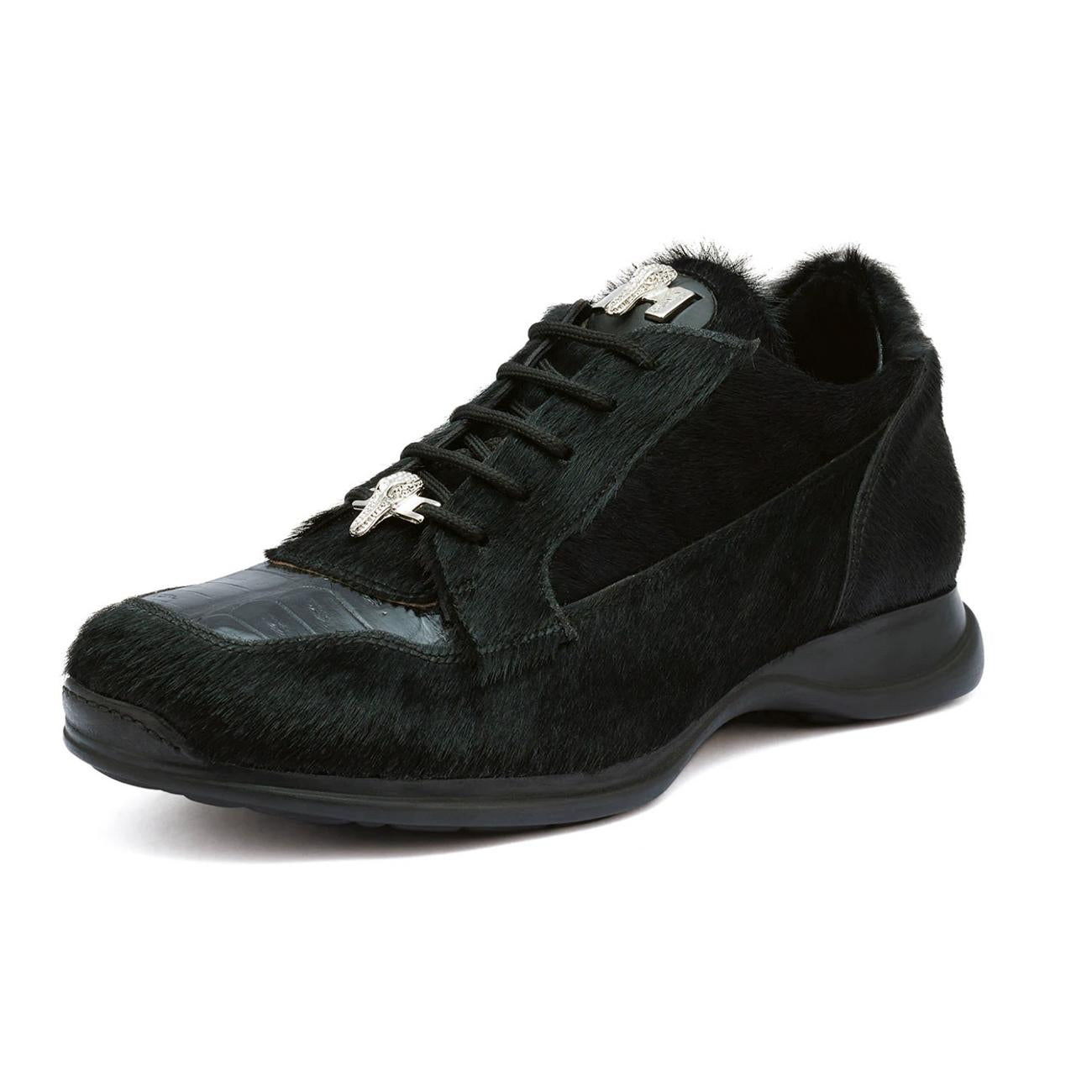 Mauri Mustang 8594 Black Genuine Crocodile/Pony Hair Sneakers