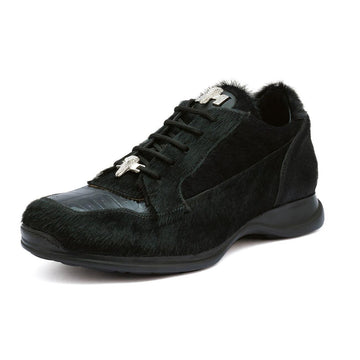 Mauri Mustang 8594 Black Genuine Crocodile/Pony Hair Sneakers