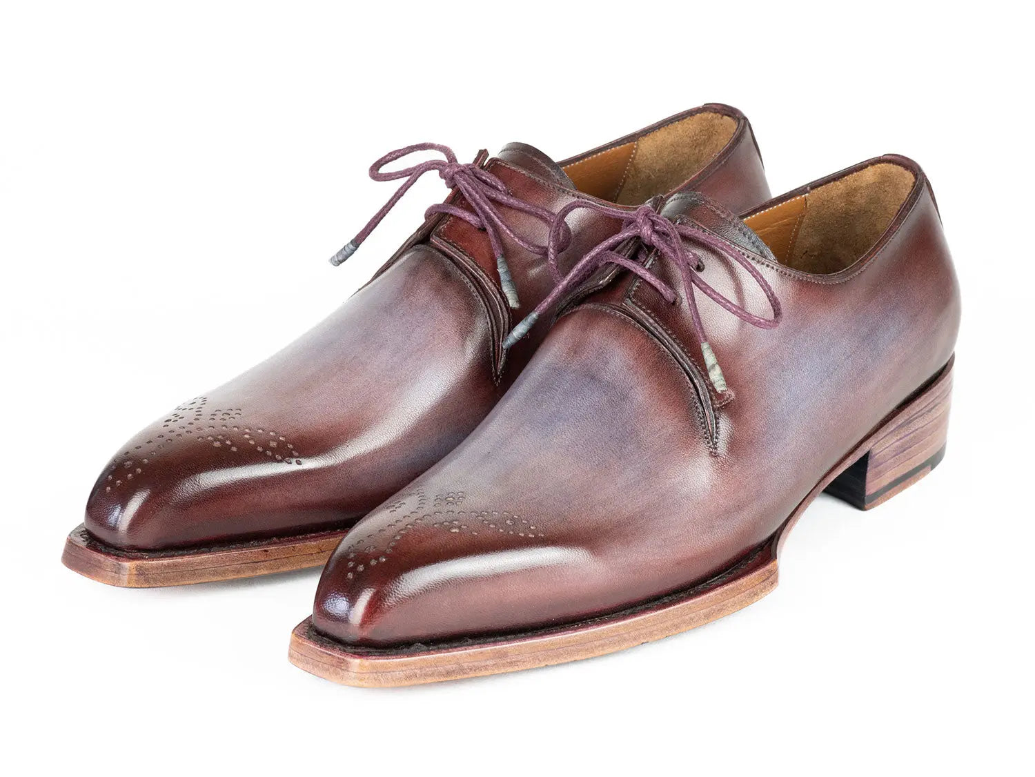 Paul Parkman Men's Ice Blue/Bordeaux Goodyear Welted Derby Shoes (ID#468G61) PAUL PARKMAN