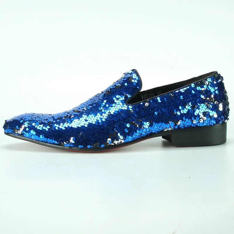Fiesso FI-7102 Blue Sequins Loafers