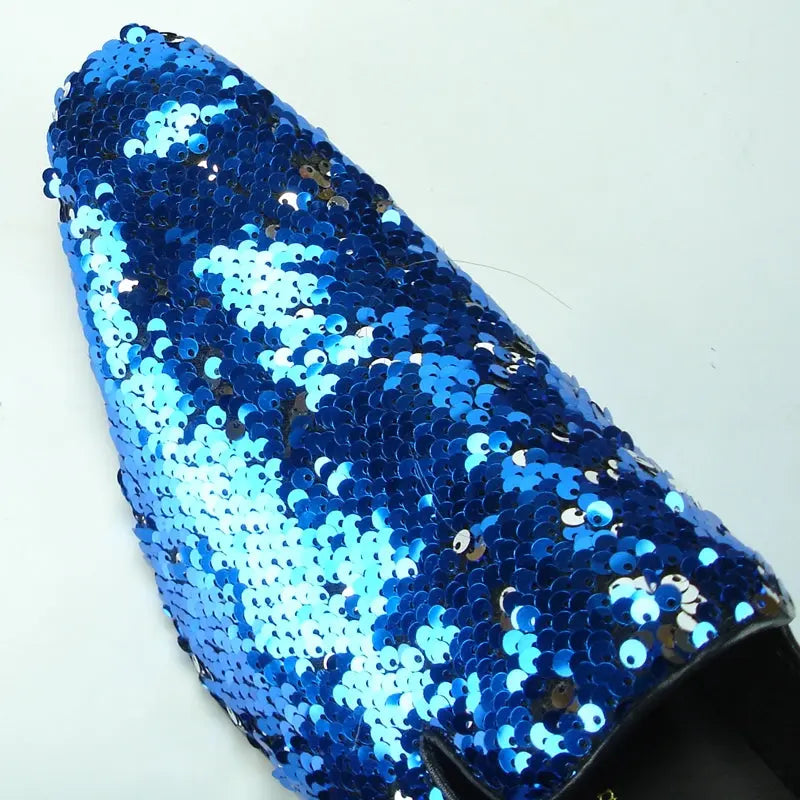 Fiesso FI-7102 Blue Sequins Loafers
