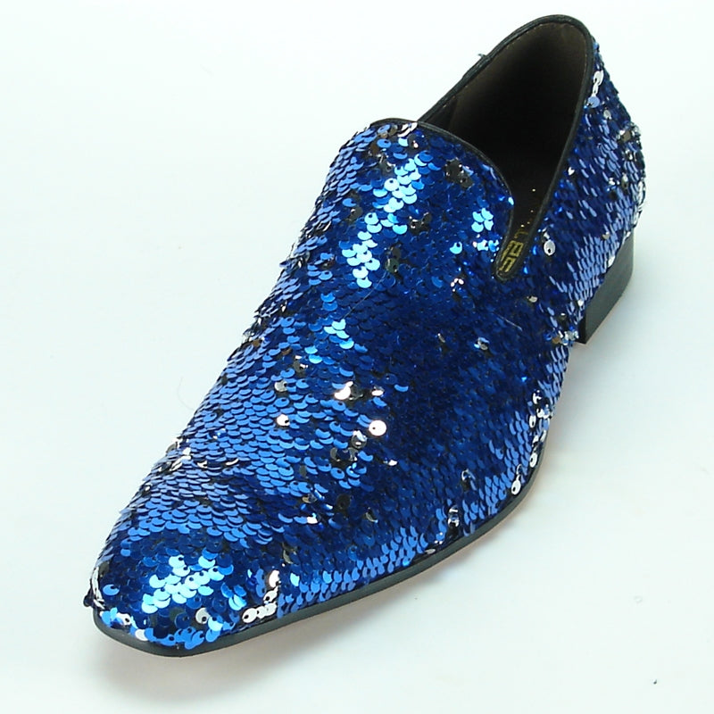 Fiesso FI-7102 Blue Sequins Loafers