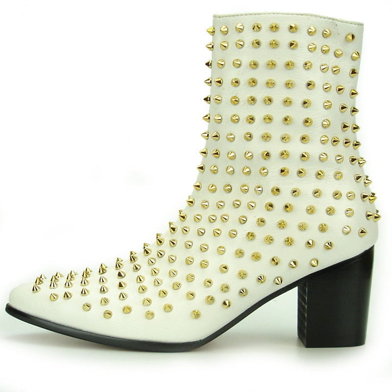 Fiesso FI-7142 White Gold Boots