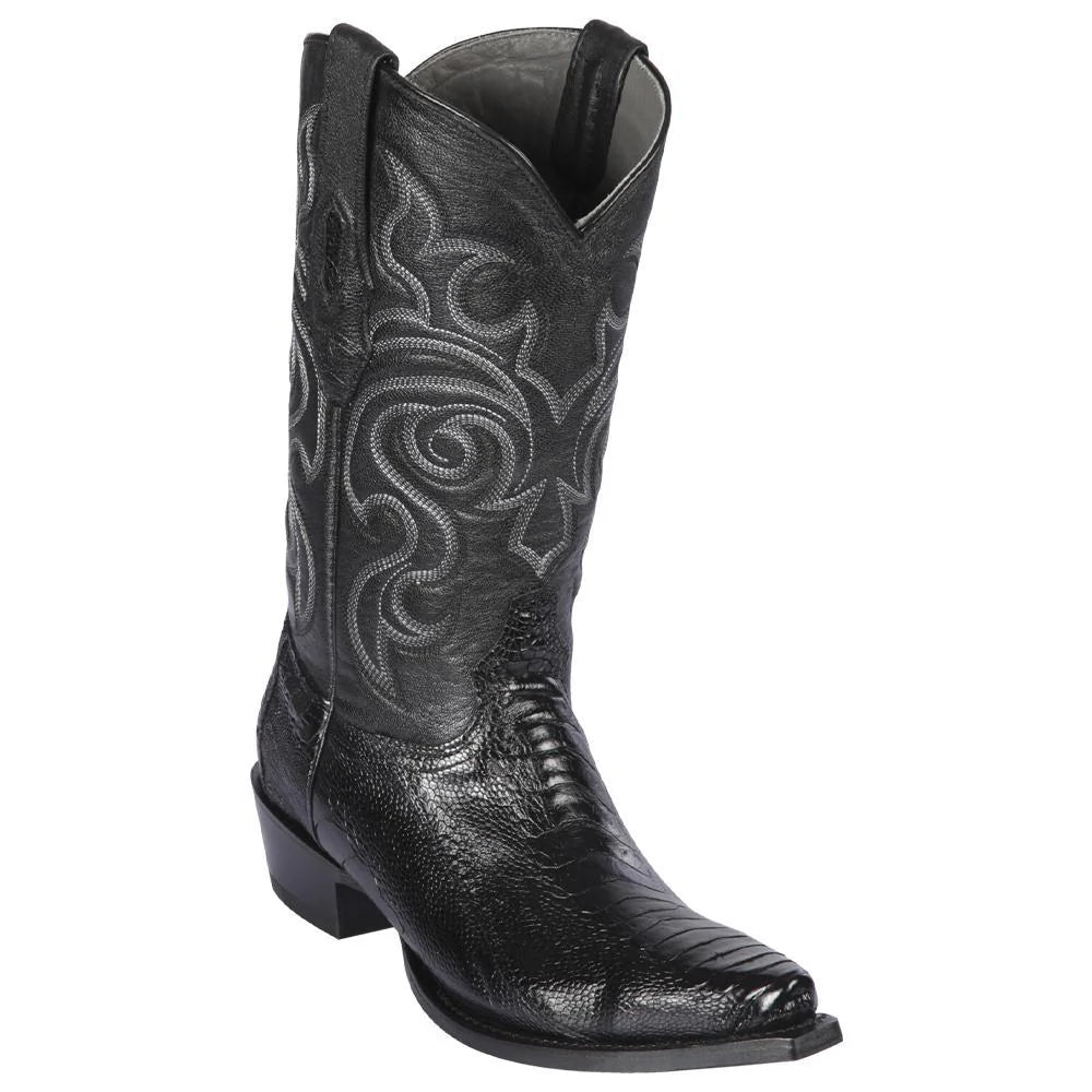 Los Altos 940505 Men's Black Genuine Ostrich Leg Snip Toe Cowboy Boots