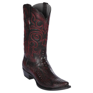 Los Altos 940518 Men's Black Cherry Genuine Ostrich Leg Snip Toe Cowboy Boots