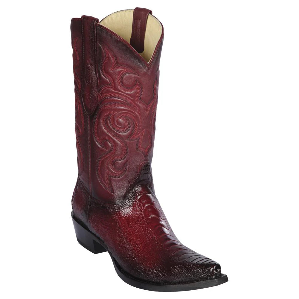 Los Altos 940543 Men's Faded Burgundy Genuine Ostrich Leg Snip Toe Cowboy Boots