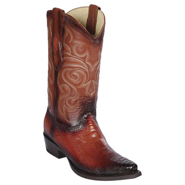 Los Altos 940557 Men's Faded Cognac Genuine Ostrich Leg Snip Toe Cowboy Boots