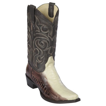 Los Altos 940577 Men's Winter White Brown Genuine Ostrich Leg Snip Toe Cowboy Boots