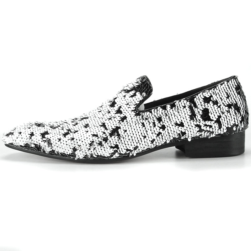 Fiesso FI-7102 White Sequins Loafers