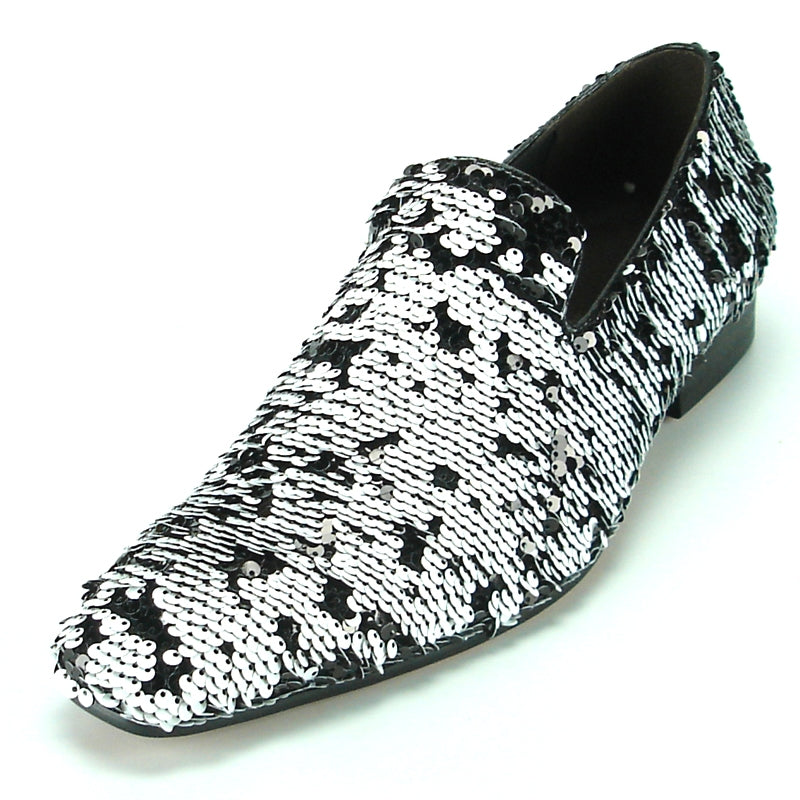 Fiesso FI-7102 White Sequins Loafers