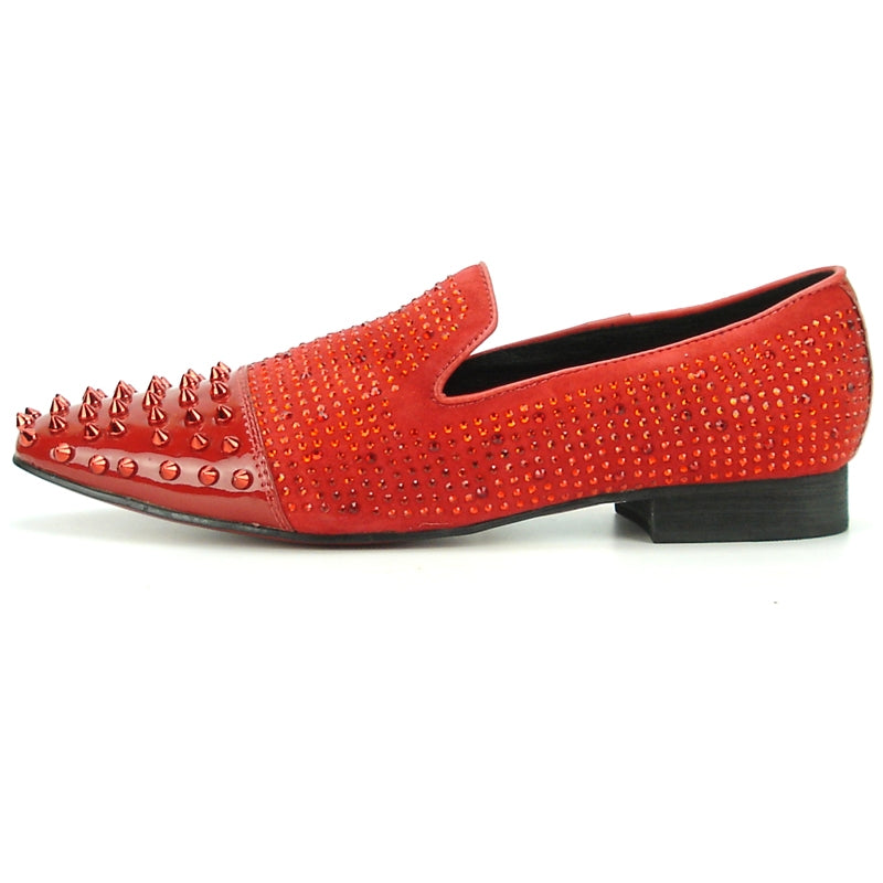 Fiesso FI-7081 Red With Red Spikes Loafers