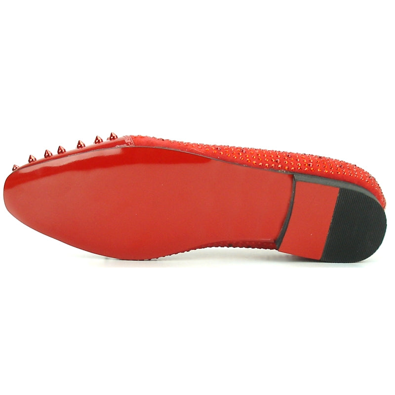 Fiesso FI-7081 Red With Red Spikes Loafers