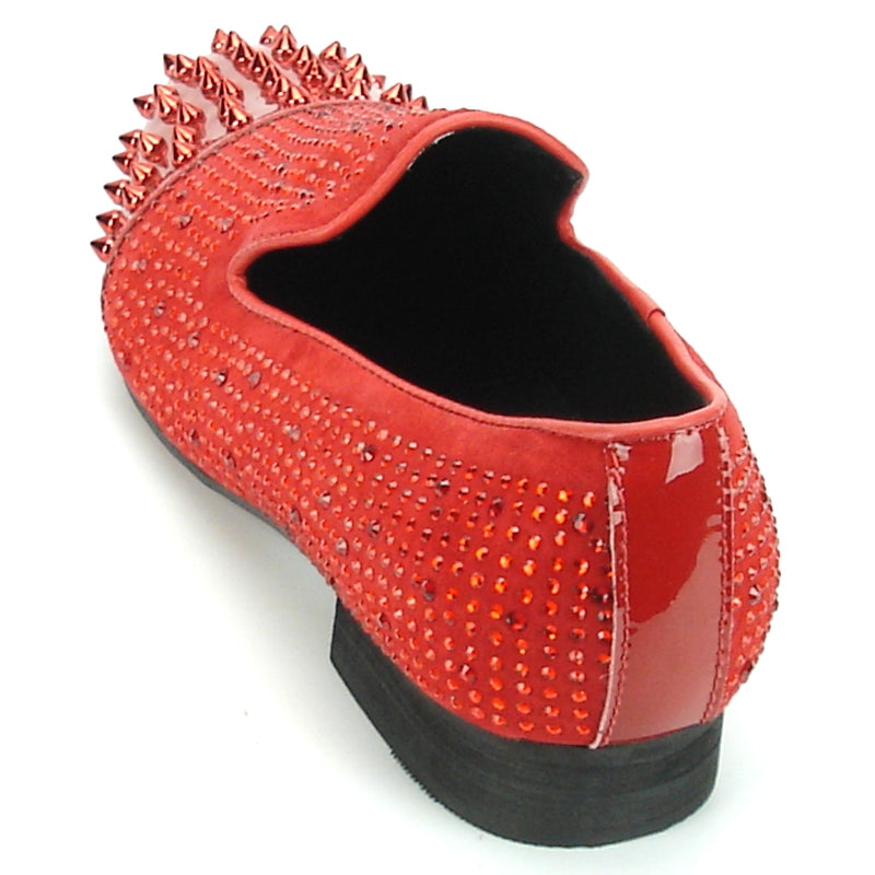 Fiesso FI-7081 Red With Red Spikes Loafers