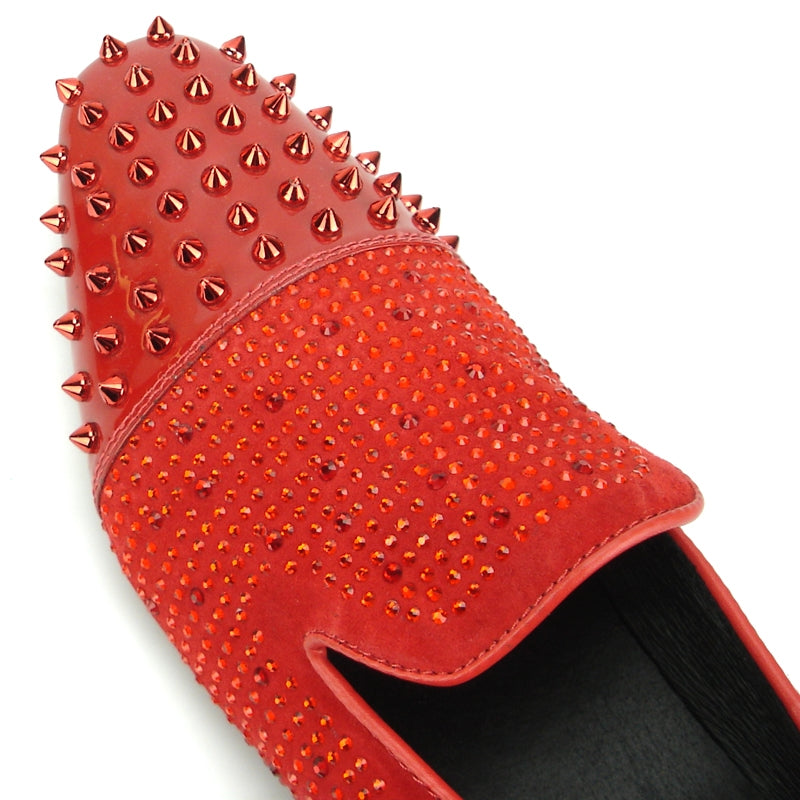 Fiesso FI-7081 Red With Red Spikes Loafers