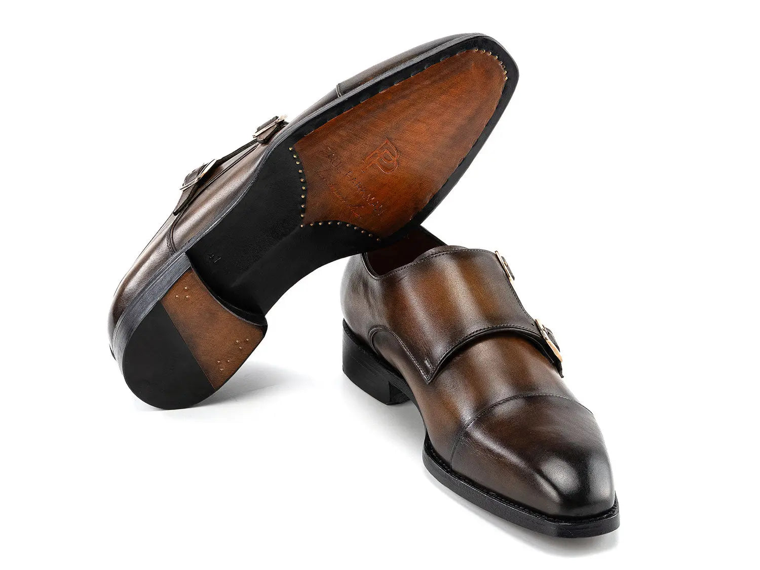 Paul Parkman Men's Green Goodyear Welted Double Monk strap Shoes (ID#9468-GRN) PAUL PARKMAN