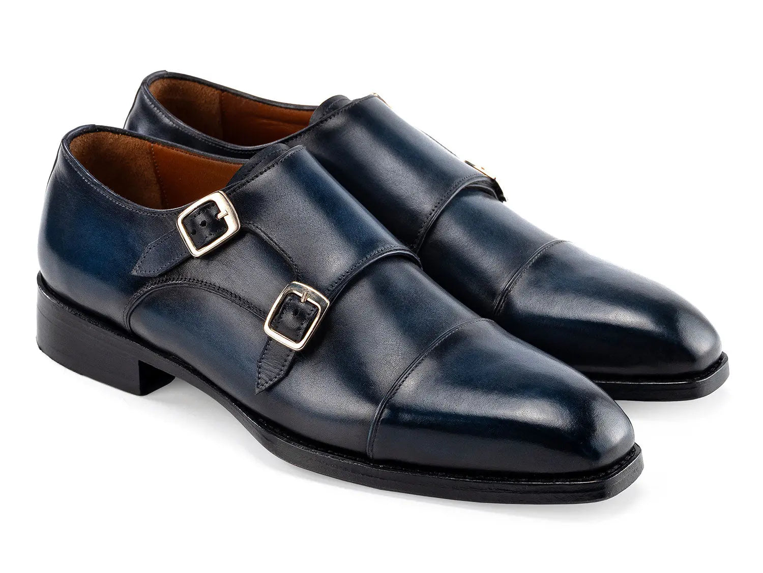 Paul Parkman Men's Navy Goodyear Welted Double Monk strap Shoes (ID#9468-NVY) PAUL PARKMAN