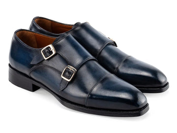 Paul Parkman Men's Navy Goodyear Welted Double Monk strap Shoes (ID#9468-NVY) PAUL PARKMAN