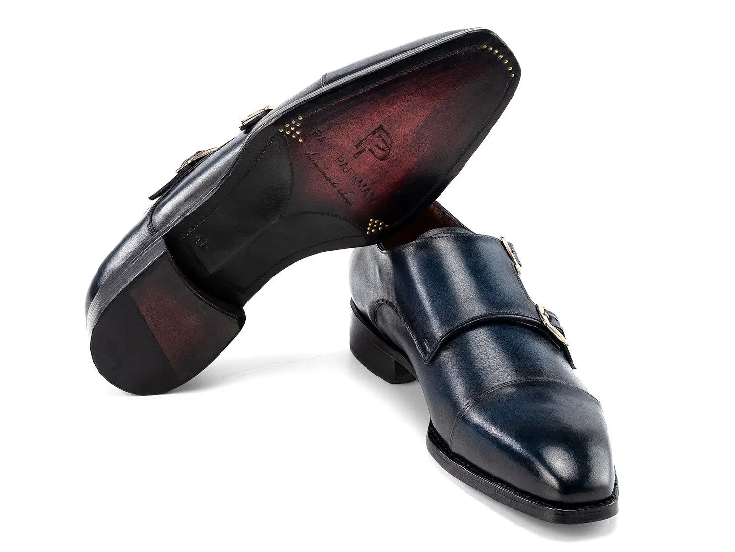 Paul Parkman Men's Navy Goodyear Welted Double Monk strap Shoes (ID#9468-NVY) PAUL PARKMAN
