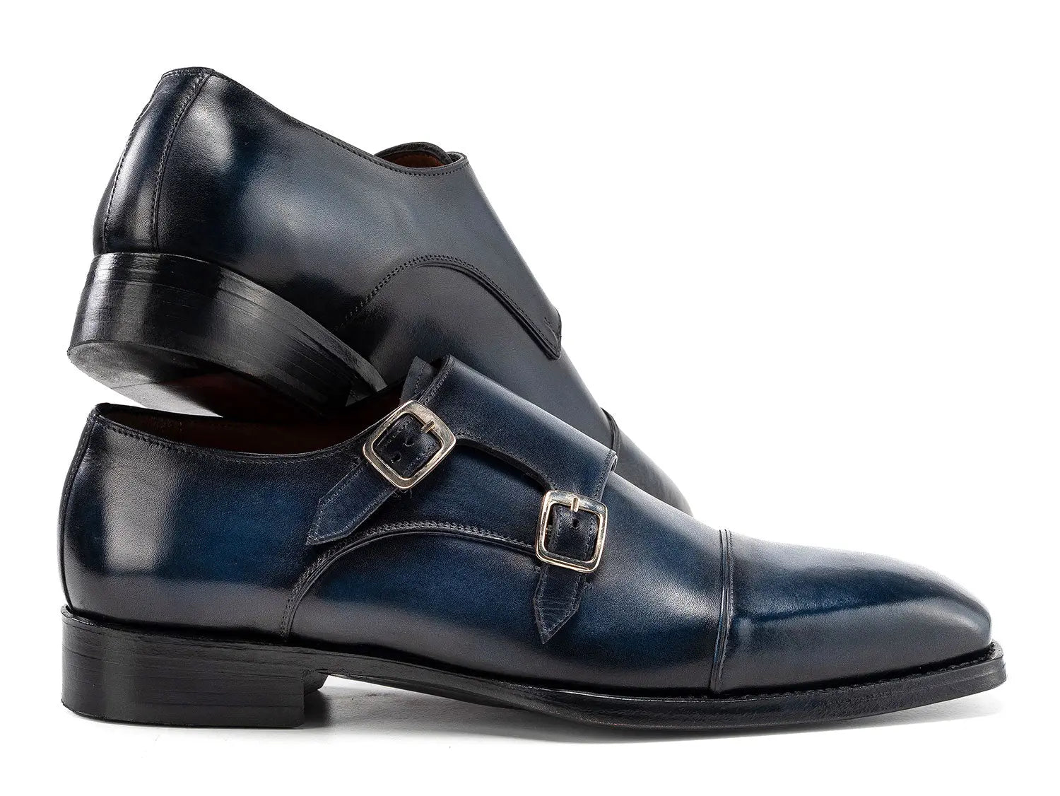 Paul Parkman Men's Navy Goodyear Welted Double Monk strap Shoes (ID#9468-NVY) PAUL PARKMAN