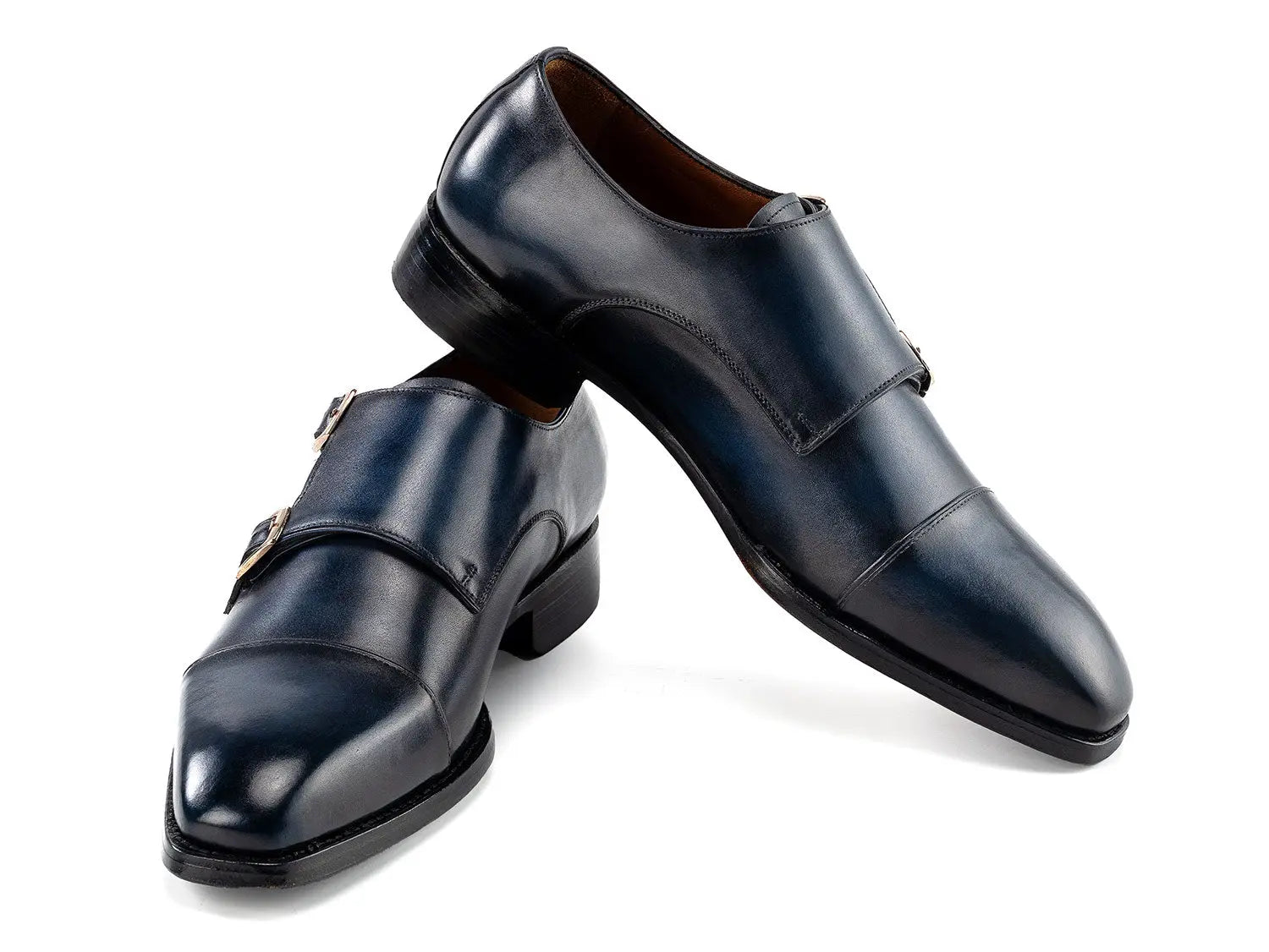 Paul Parkman Men's Navy Goodyear Welted Double Monk strap Shoes (ID#9468-NVY) PAUL PARKMAN