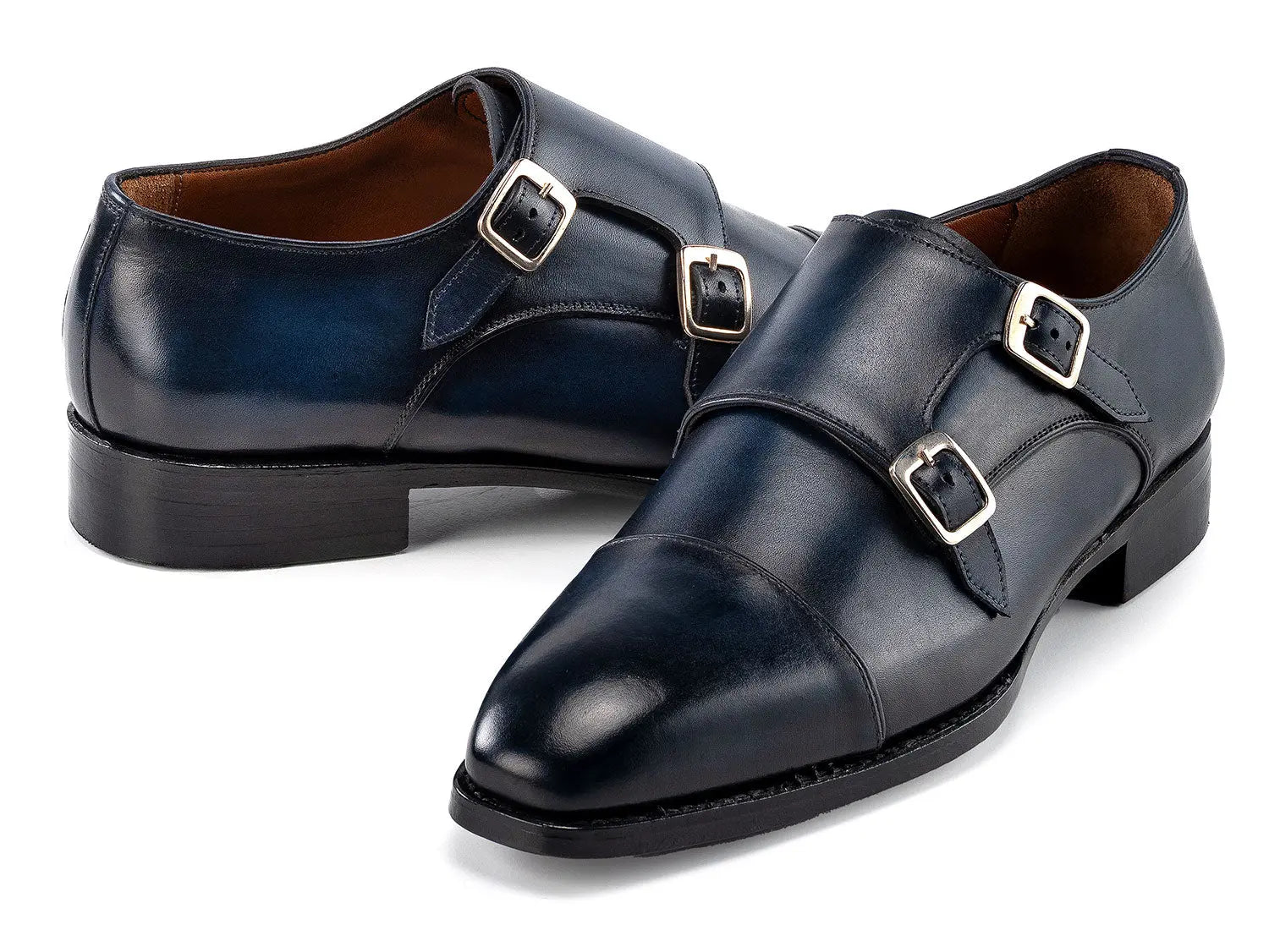 Paul Parkman Men's Navy Goodyear Welted Double Monk strap Shoes (ID#9468-NVY) PAUL PARKMAN